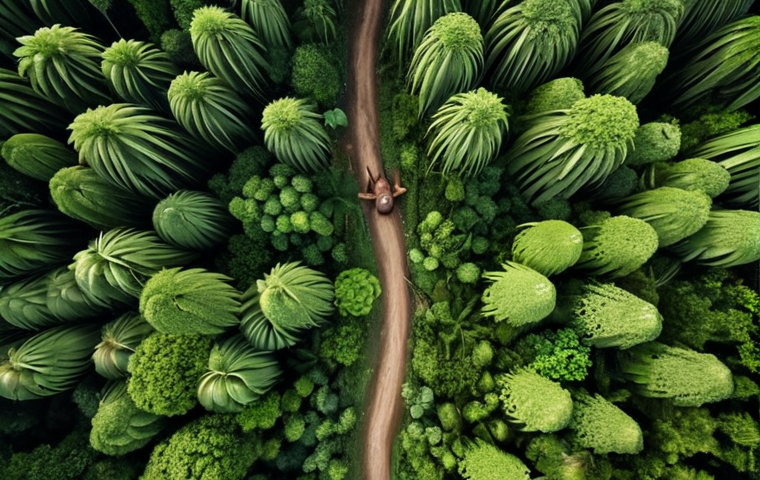 A drone's-eye view of a lush Malaysian rainforest, focusing on orangutans in their natural habitat. Capture the advanced technology used in ecosystem monitoring.